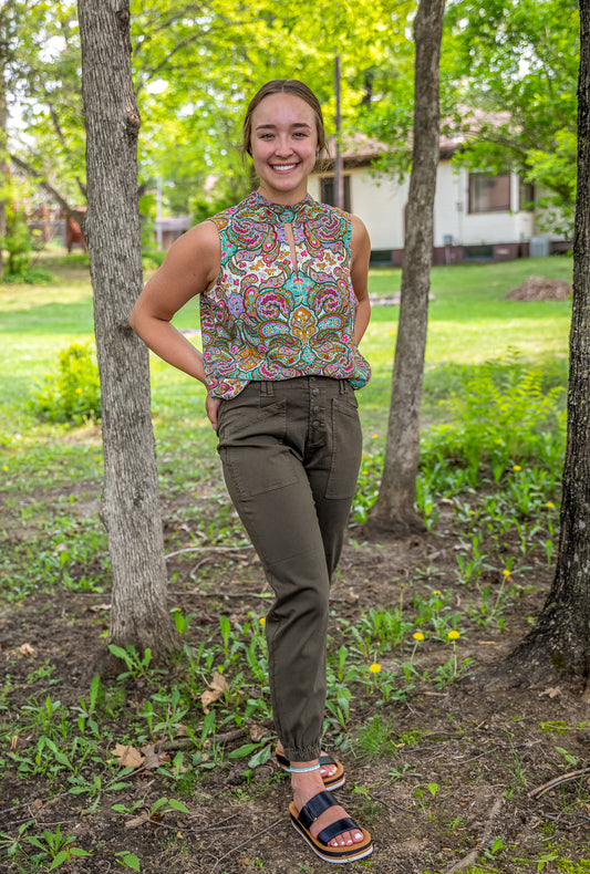 Joggers with Patch Pocket - Oregano