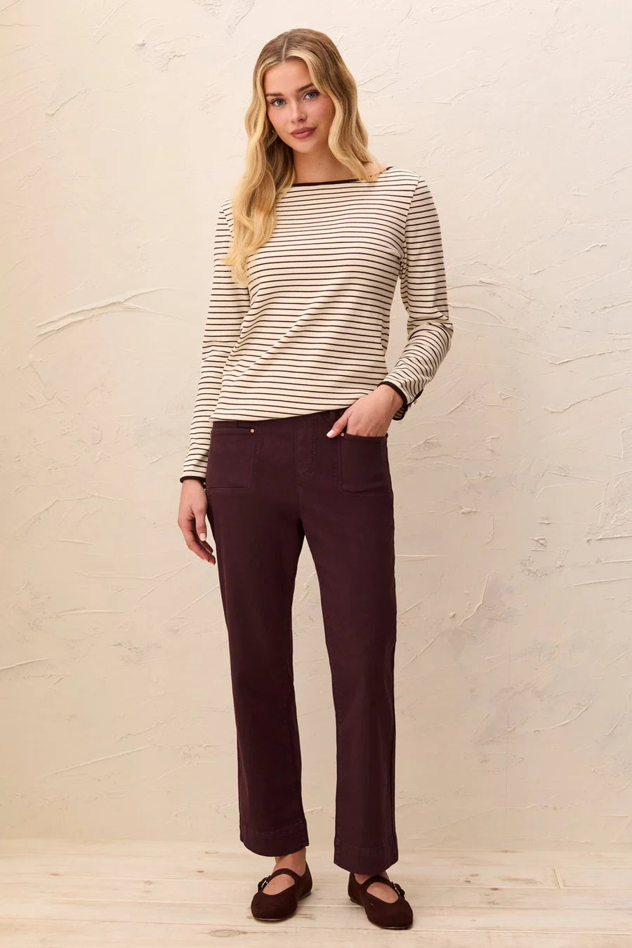 Boat Neck Top w/Button Detail on Sleeves