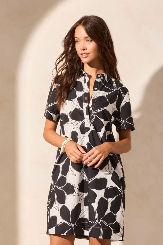 Printed Cotton Poplin Short Sleeve Shirt Dress