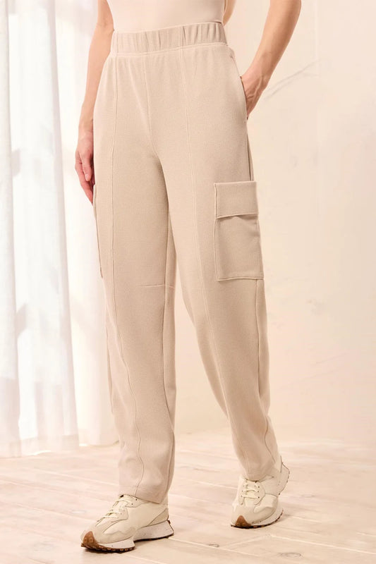 Waffle Knit Elastic Waist Cargo Joggers