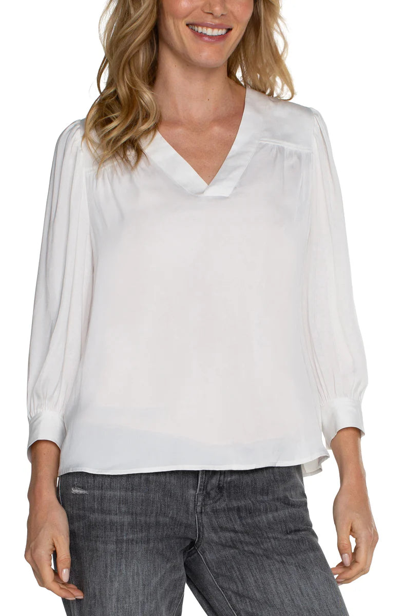 Ivory V-Neck Popover Woven Blouse