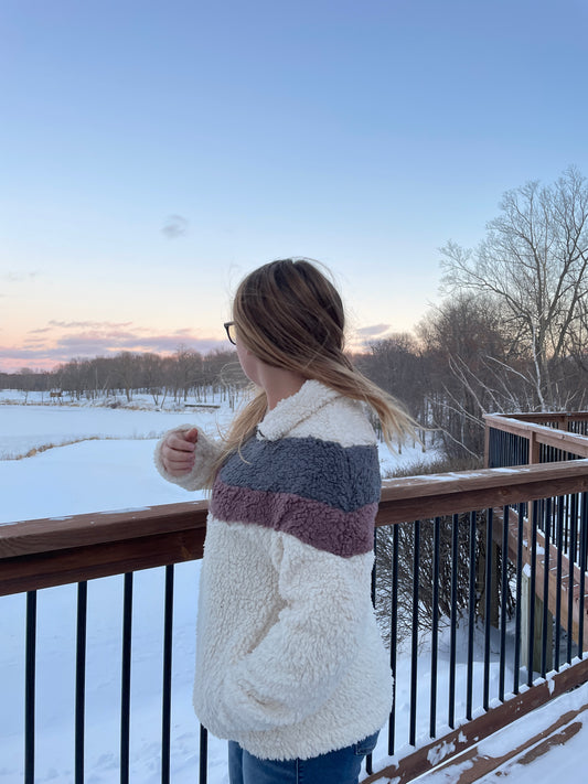 Zip Up Chevron Sherpa Sweater